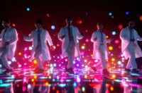 Image of scientists on a dance floor.