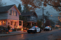 Image of police cars on Halloween.
